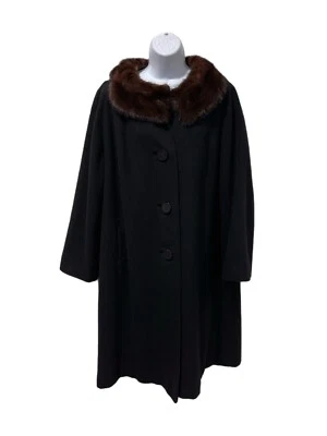 50’s Vintage Exclusive Quality Cashmere Swing Coat Women Mink Fur Collar Large - Image 1 of 4