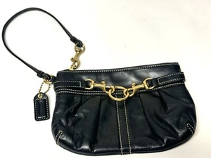 Vintage Coach Ergo Hampton Brass Studded Belted Black Leather Hobo Wristlet EUC - Picture 1 of 7