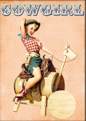 Retro Cowgirl Pinup Collage 8x10 Craft and Quilt Cotton Fabric Block - Image 1 of 2