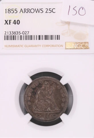 1855 Seated Liberty Silver Quarter Arrows NGC XF-40 #5-027 Cover