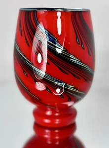 Charles Lotton Signed Mandarin Red Pulled Feather Footed Chalice/Goblet 1980 - Picture 1 of 6