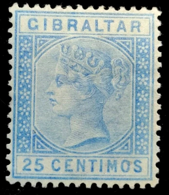 MATT'S STAMPS GIBRALTAR SCOTT#32 25 CENTIMOS, QUEEN VICTORIA, MH, CV $22.50 - Image 1 of 3