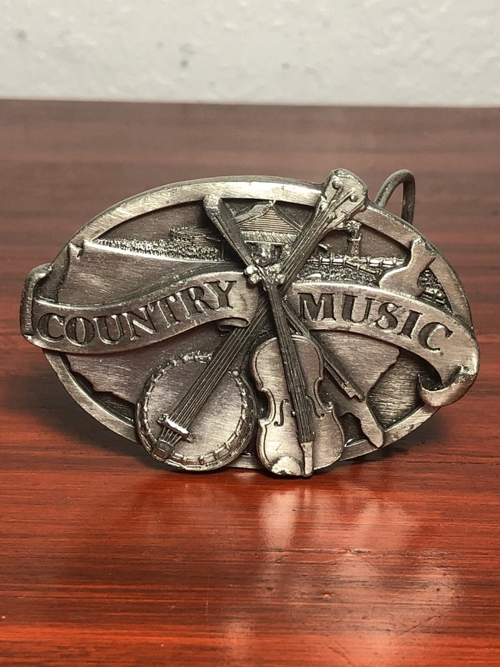 Country Western Bluegrass Vaquero Banjo Violín Guitarra Música Vintage Hebilla de Cinturón Foto 1 de 4