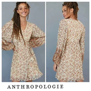 ANTHROPOLOGIE Shyla Wrapped Pleated Paisley Balloon Sleeve Mini Dress Sz M NWT - Picture 1 of 18