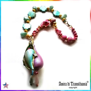 Puka Shell Necklace Turquoise Stone Luxury Jewelry Nautilus Pendant Seashell Bib - Picture 1 of 24
