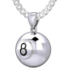 Petit collier pendentif billard 8 boules en argent sterling 925 3D, 13 mm
