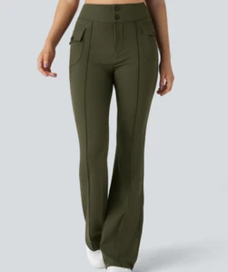 Halara Olive Soft Stretchy High Waist Flare Cargo Pants Size XL - Picture 1 of 10