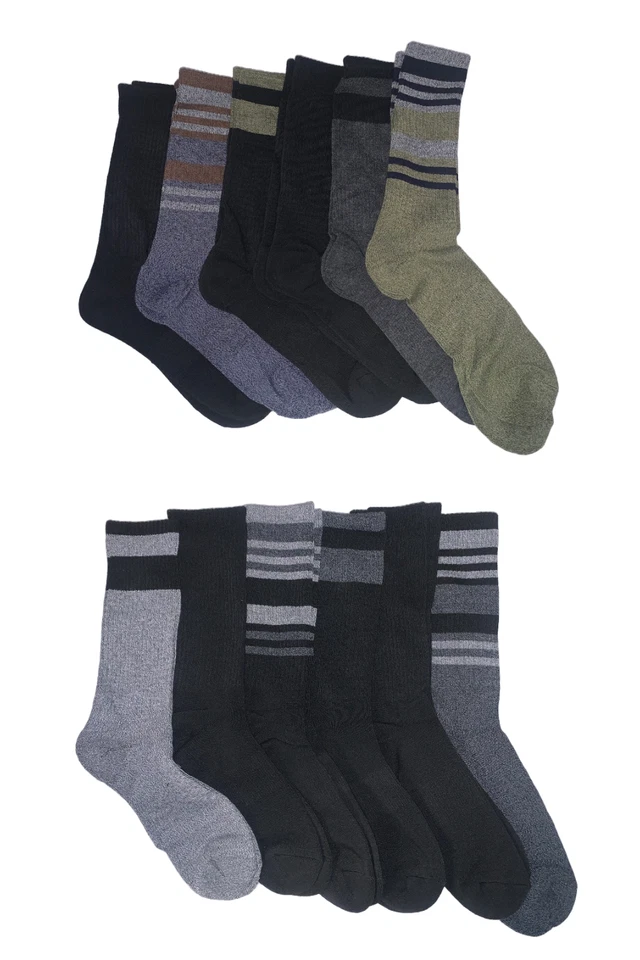 6 Pairs Weatherproof Mens Coolmax Crew Socks UK 7-11 : Black/Grey or Green/Black - Image 1 of 1