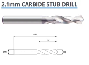 BROCA DE TROZO DE CARBURO 2,1 mm 2 estriadas DIN6539 8003030210 HERRAMIENTA EUROPA P51 - Imagen 1 de 8
