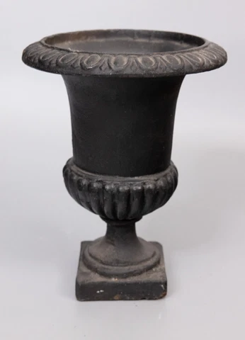 Antique French Neoclassical Style Black Cast Iron Urn Planter Jardiniere 11"H Cover