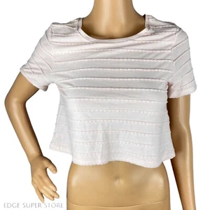 Topshop Cropped Light Pink Short Sleeve Ribbed Crew Neck Top Shirt Size 2 - Picture 1 of 7