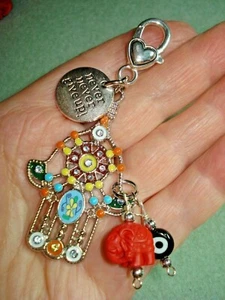 3 5/8" Hamsa "Never Never Give Up" Good Luck Elephant & Evil Eye Key Ring Glitz - Picture 1 of 10