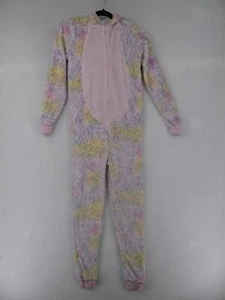 Dots & Dreams Pajamas Girls Large 14 Pink Cheetah One Piece Plush Hooded - Picture 1 of 12