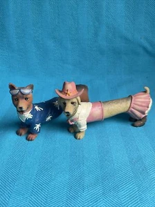 Cowgirl Pink Dachshund Weiner Hotdog Dogs Hawaii 5-0 boy SET of 2 ❤️ct39j3 - Picture 1 of 11