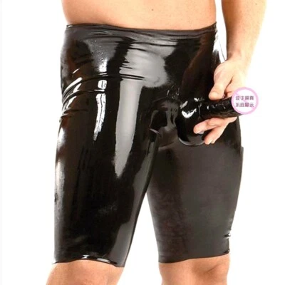 Men PU Spandex PVC Leather Catsuit Shorts Pants Trousers party Costumes Leggings - Image 1 of 4
