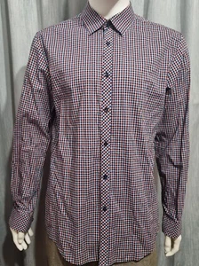 Esprit Collection Mens Dress Shirt USA-L 16.5 Blue Red Top Formal Check Slim Fit - Picture 1 of 13