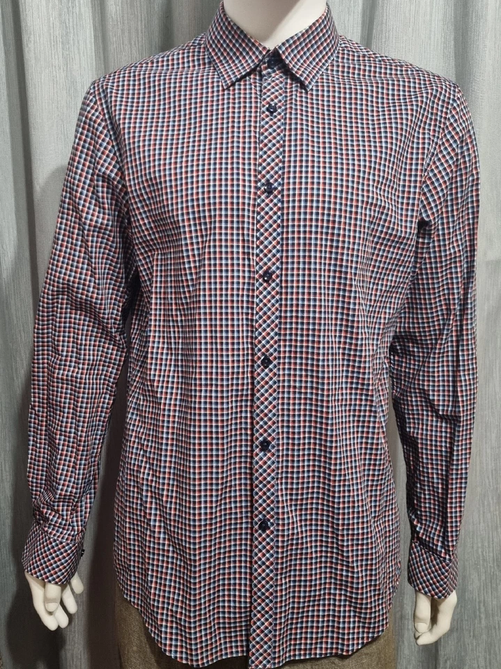 Esprit Collection Mens Dress Shirt USA-L 16.5 Blue Red Top Formal Check Slim Fit - Image 1 of 4