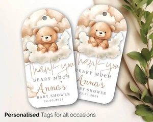 30 Personalised Baby Shower Gift Tags, Gender Reveal, Bearly teddy bear tag 211 - Picture 1 of 5