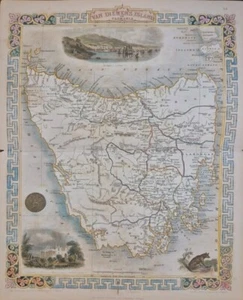 RARE HAND COLOURED TALLIS MAP, VAN DIEMEN'S ISLAND OR TASMANIA , 1850S - Picture 1 of 1