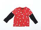 F&F Girls Red Solid Cotton Top Pyjama Top Size 4-5 Years - Christmas Santa Reind