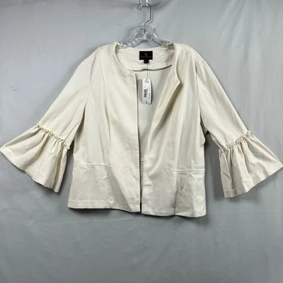 Cárdigan Worthington Mujer XL Crema Frente Abierto Volantes Manga 3/4 Chaqueta NUEVO Foto 1 de 4