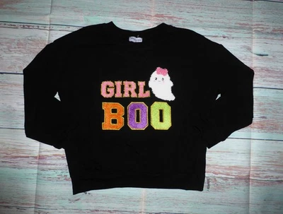 NEW Halloween Chenille Ghost Girl Boo Black Long Sleeve Shirt - Image 1 of 2