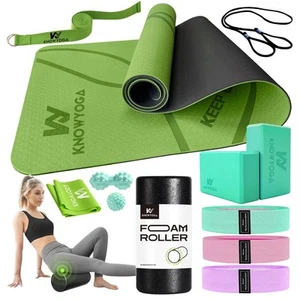 Yoga Starter Kit 12 in 1 - Mat, Blocks, Foam Roller, 4 Resistance Bands With ... - Picture 1 of 7