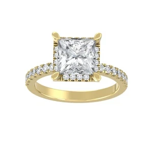 2Ct Lab Grown Diamond Halo Engagement Ring Size 7 14K Yellow Gold 3.2gm - Picture 1 of 11