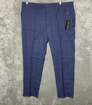 Michael Kors Mens Malone Classic Fit Plaid Wool Stretch Suit Pants Blue Comfort - Image 1 of 4