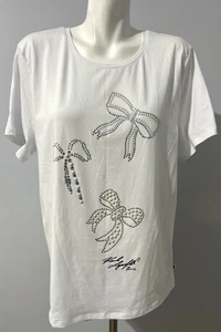 Neu Karl Lagerfeld T-Shirt Damen XL weiß mit Strass Schleifen neu mit Etikett - Bild 1 von 10