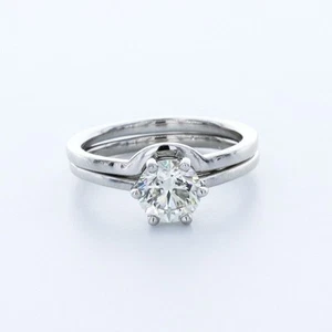 JUEGO CLÁSICO SOLITARIO NUPCIAL ORO BLANCO 14K CORTE REDONDO DIAMANTE LABORATORIO G/SI1 1.48CT - Imagen 1 de 5