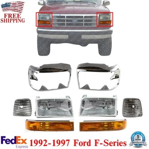 Front Headlights+Head Lamps Door+Signal+Corner Lamps For 1992-1997 Ford F-Series - Picture 1 of 12