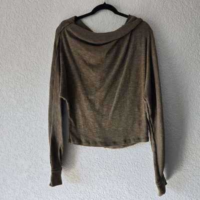We the Free People S Green Ribbed Cowl Boatneck Slouchy Pullover Sweater Top - Image 1 of 4