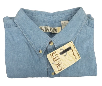 Кактус одежды мужской синий джинсовой ткани 100% хлопок рубашка с длинным рукавом на пуговицах 3 X новый - Изображение 1 из 4