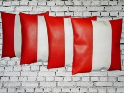 GENUINE White & Red Leather Cushion Pillow Cover Pure Decorative pillow Cover - Image 1 of 2