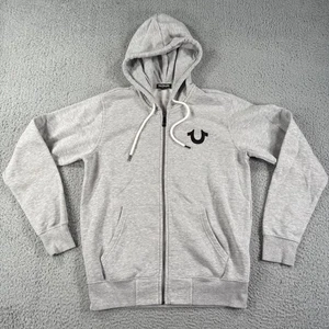 Felpa con cappuccio True Religion uomo media grigia core zip logo World Tour cotone - Foto 1 di 14