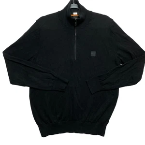 Hugo Boss Sweater Mens L Black 1/4 Zip Cotton Cashmere Knit Pullover - Picture 1 of 12