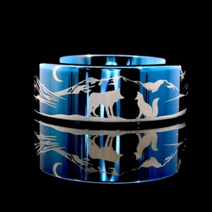 Silber Wolfram Ring mit grünem Achat Meteorit, Pfeil Inlay, Unisex, 8 mm - Bild 1 von 7