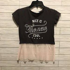 H&M Girls Size 8-10 Grey Pink Tulle Short Slv T-Shirt “Nice Is The New Cool” - Picture 1 of 22