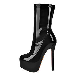 Ladies Club Booties Patent Leather Platform High Heels Ankle Boots Stilettos