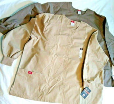 Dickies Scrub Jacket New Sizes 4X or 5X Snap Front  Khaki  or Brown - Image 1 of 4