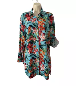 Tommy Bahama Beach Coverup Tunic Top Womens Tropical Floral Orchid Print Sz M - Picture 1 of 7