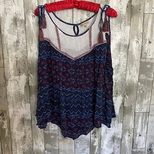 Democracy plus size peasant top blue sleeveless geometric pattern 2X - Picture 1 of 6