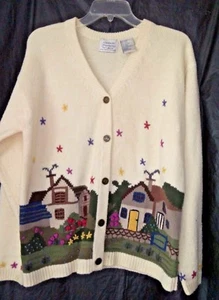 Vtg.Northern Treasures Womens L Cardigan Scenic Long Sleeves Front Button - Foto 1 di 8