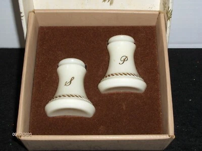 CREAM AND GOLD GILTED GLASS SALT & PEPPER SHAKERS ~NIB~ - Image 1 of 4