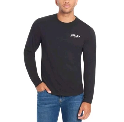 Hurley Men's Size M 100% Cotton Long Sleeve Black Classic Crew Logo Tee Tshirt - Image 1 of 4