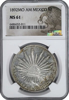 Mexico Second Republic, Silver 8 Reales 1892-Mo AM, Mexico City mint, NGC MS-61! - Image 1 of 4