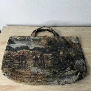 Unbranded Vintage Safari Elephant Tapestry Hand Bag Tote - Damaged SEE DETAILS - Picture 1 of 9