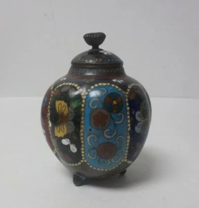19th C. Japanese Cloisonne Enamel on Bronze 3.75" Lidded Jar - Picture 1 of 12