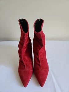 Nine West Red Women's Suede Booties, Point Toe, Twist Detail, Back Zip Sz 5 M - Picture 1 of 7